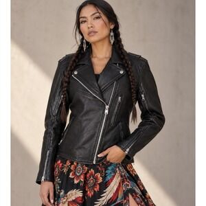 River Road Women's Small Black Cowhide Leather Motorcycle Moto Biker Jacket